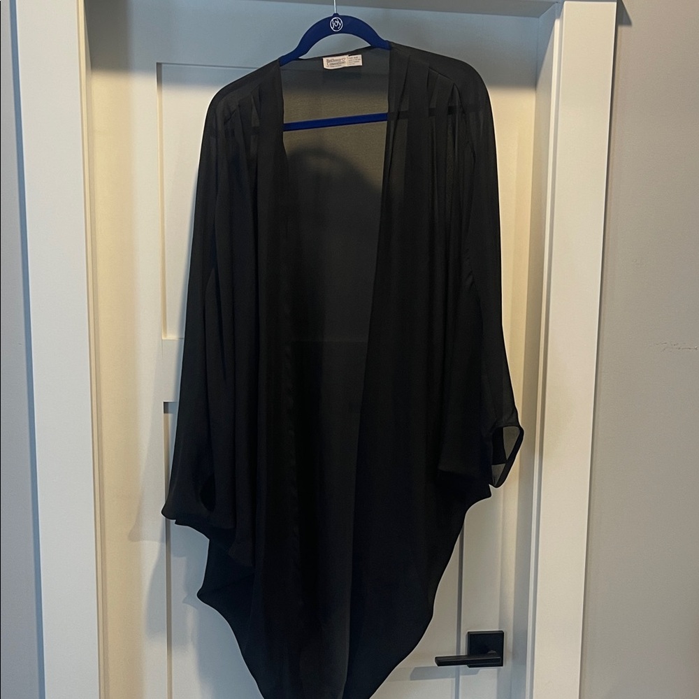 Sheer Black Draped Open-Front Kimono